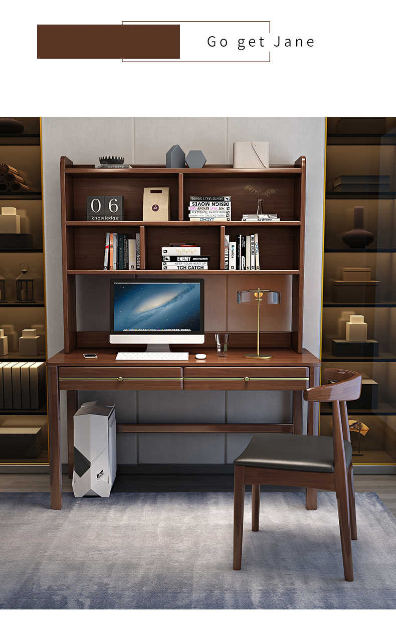 Sleek Modern Desk - Natural Brown Wooden Finish with Black & White Accents fl-253