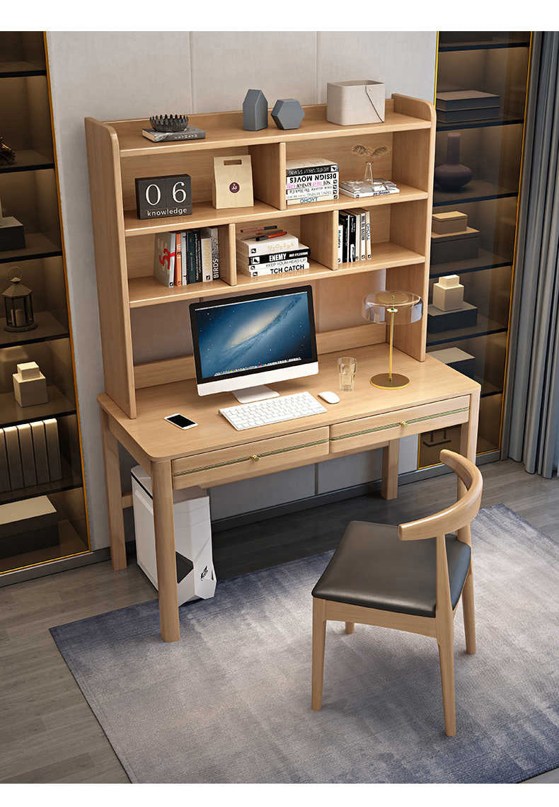 Sleek Modern Desk - Natural Brown Wooden Finish with Black & White Accents fl-253