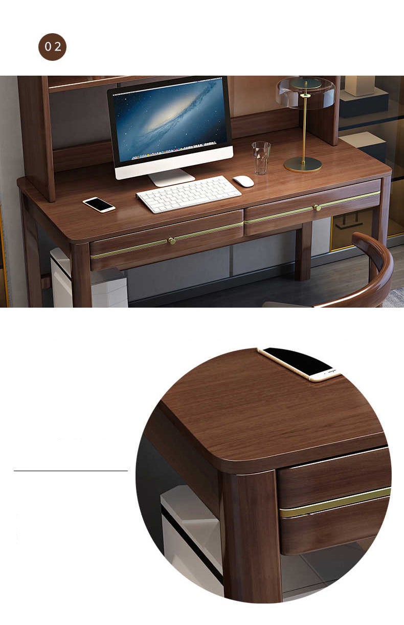 Sleek Modern Desk - Natural Brown Wooden Finish with Black & White Accents fl-253