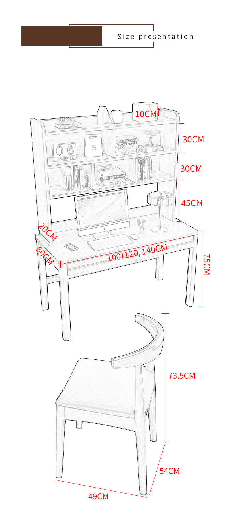 Sleek Modern Desk - Natural Brown Wooden Finish with Black & White Accents fl-253