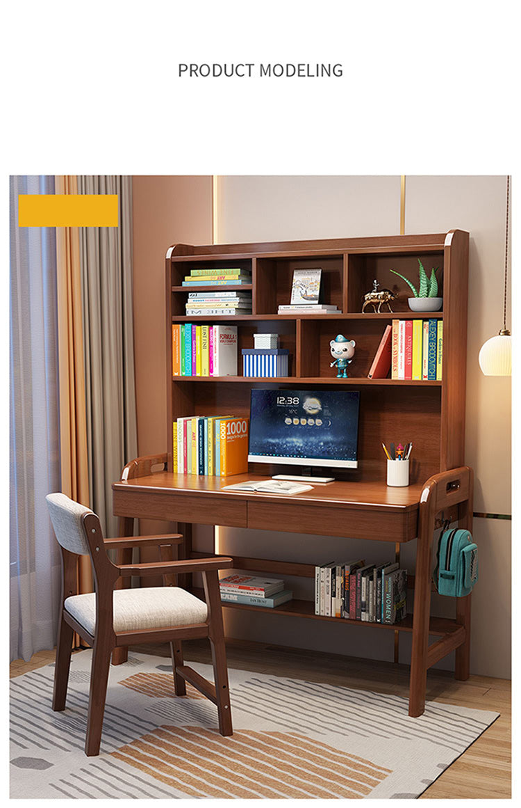 Stylish Multi-Color Home Office Desk - Natural Wood, White, Blue, Pink - Durable Rubber Wood and Particle Board fl-258