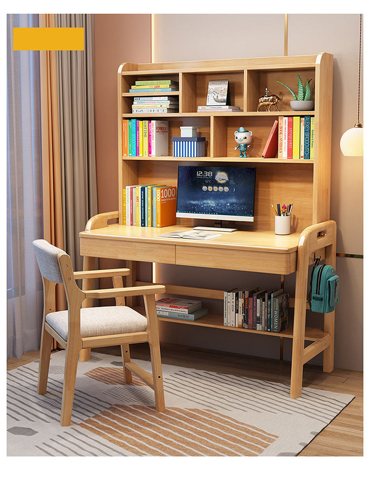 Stylish Multi-Color Home Office Desk - Natural Wood, White, Blue, Pink - Durable Rubber Wood and Particle Board fl-258