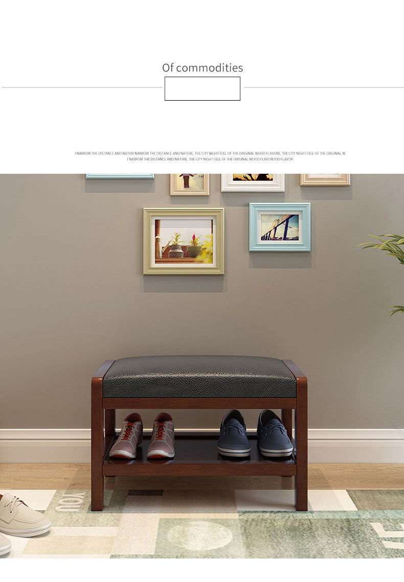 Elegant Brown Rubber Wood Stool with White PU Leather Seat and Particle Board Frame fl-260