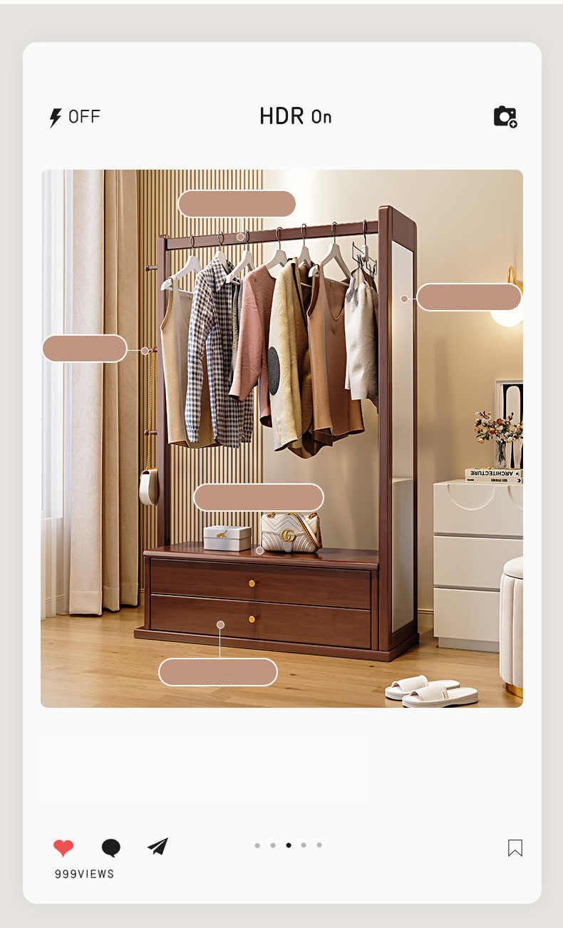 Elegant Multi-Color Coat Hanger - Natural Wood, Brown, White & Gray Finishes with Glass Elements fl-267