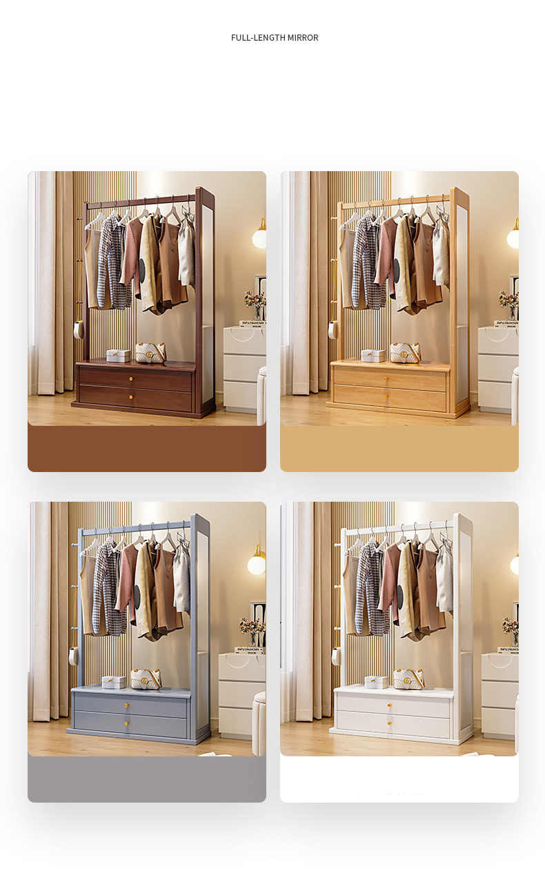 Elegant Multi-Color Coat Hanger - Natural Wood, Brown, White & Gray Finishes with Glass Elements fl-267