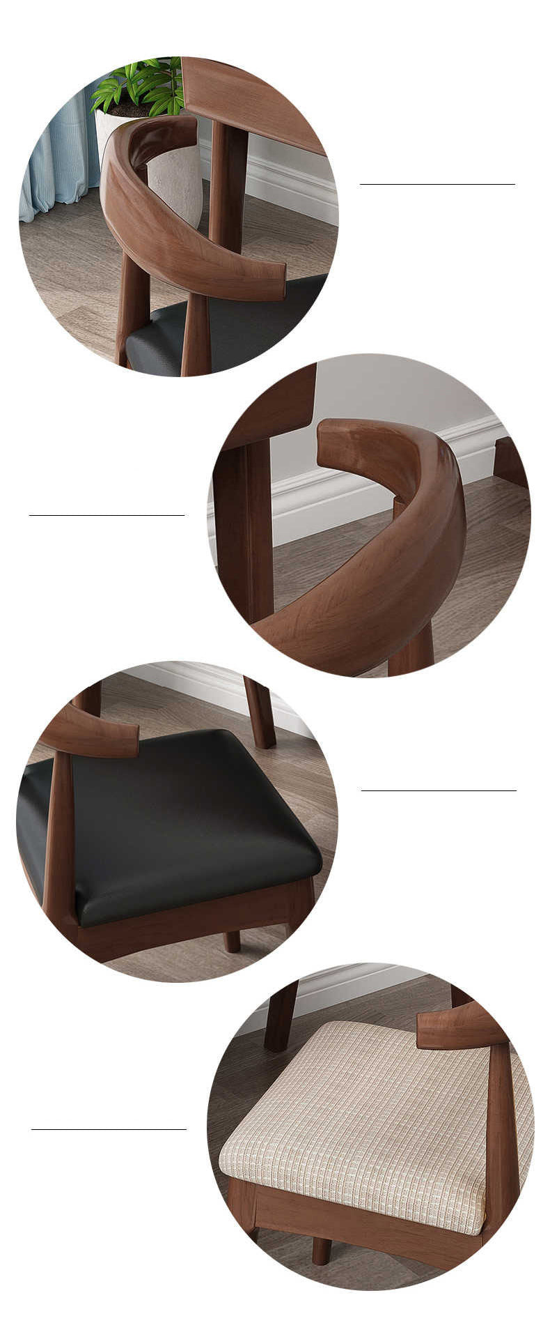 Elegant Rubber Wood Upholstered Chair in Natural Brown and White PU Leather fl-271