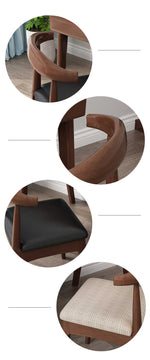 Elegant Rubber Wood Upholstered Chair in Natural Brown and White PU Leather fl-271