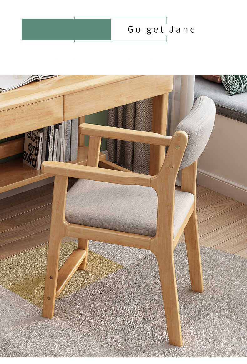 Stylish Rubber Wood Chair in Natural Brown with Cotton-Ramie Cushion – Available in White, Blue, and Pink fl-272