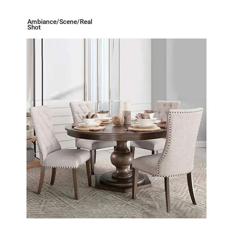 Elegant Round Oak Multi-Layer Board Dining Table with Upholstered Chairs - Perfect for Modern Homes fljgj-2110
