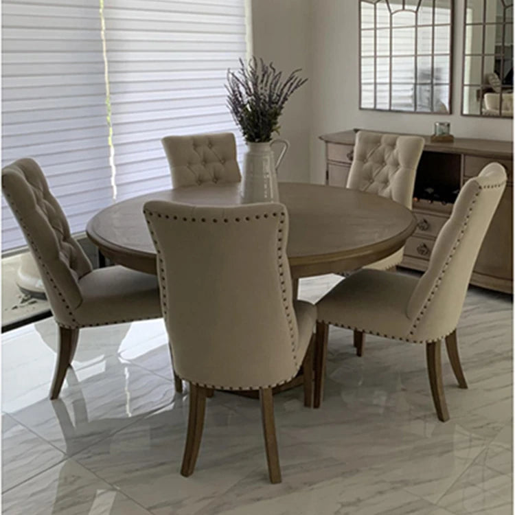 Elegant Round Oak Multi-Layer Board Dining Table with Upholstered Chairs - Perfect for Modern Homes fljgj-2110