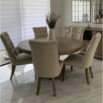 Elegant Round Oak Multi-Layer Board Dining Table with Upholstered Chairs - Perfect for Modern Homes fljgj-2110