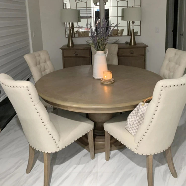 Elegant Round Oak Multi-Layer Board Dining Table with Upholstered Chairs - Perfect for Modern Homes fljgj-2110