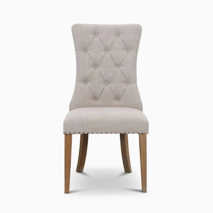 Elegant Oak Dining Chair with Cotton-Ramie Upholstery and Stylish Nailhead Trim - Perfect for Modern Homes fljgj-2111