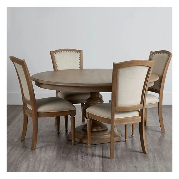 Elegant Oak Dining Chair with Cotton-Ramie Upholstery and Stylish Nailhead Trim - Perfect for Modern Homes fljgj-2111