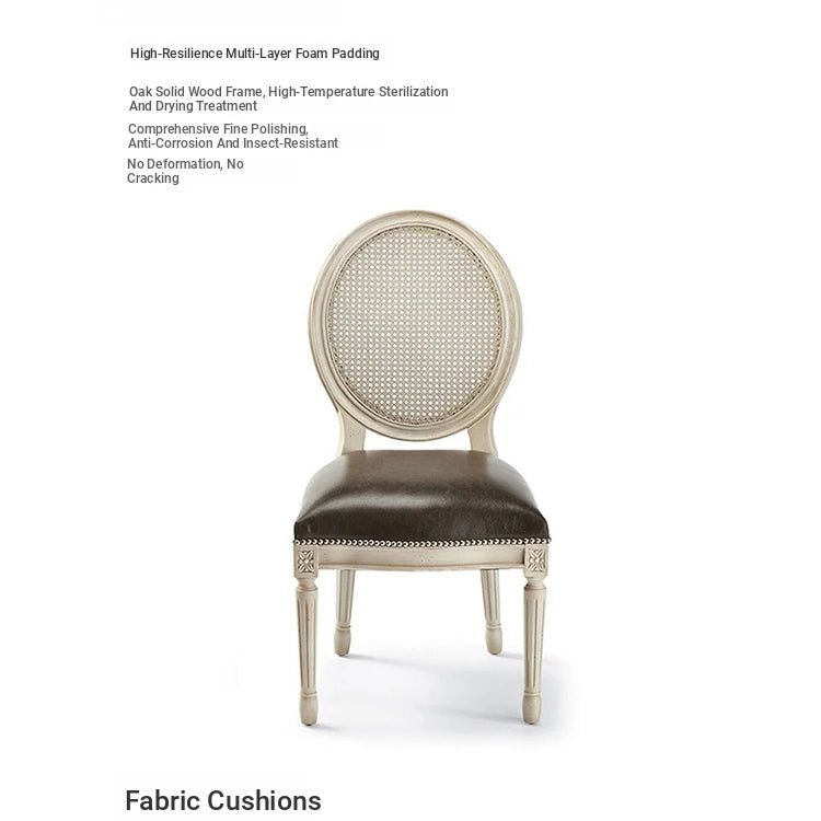 Elegant Oak Chair with Cotton-Ramie Upholstery and Rattan Weaving for Chic Dining Spaces fljgj-2113