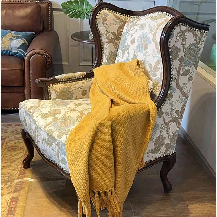 **Elegant Oak Wingback Chair with Floral Cotton-Ramie Fabric - Cozy Accent for Any Living Space** fljgj-2114