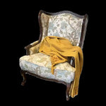 **Elegant Oak Wingback Chair with Floral Cotton-Ramie Fabric - Cozy Accent for Any Living Space** fljgj-2114