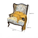 **Elegant Oak Wingback Chair with Floral Cotton-Ramie Fabric - Cozy Accent for Any Living Space** fljgj-2114
