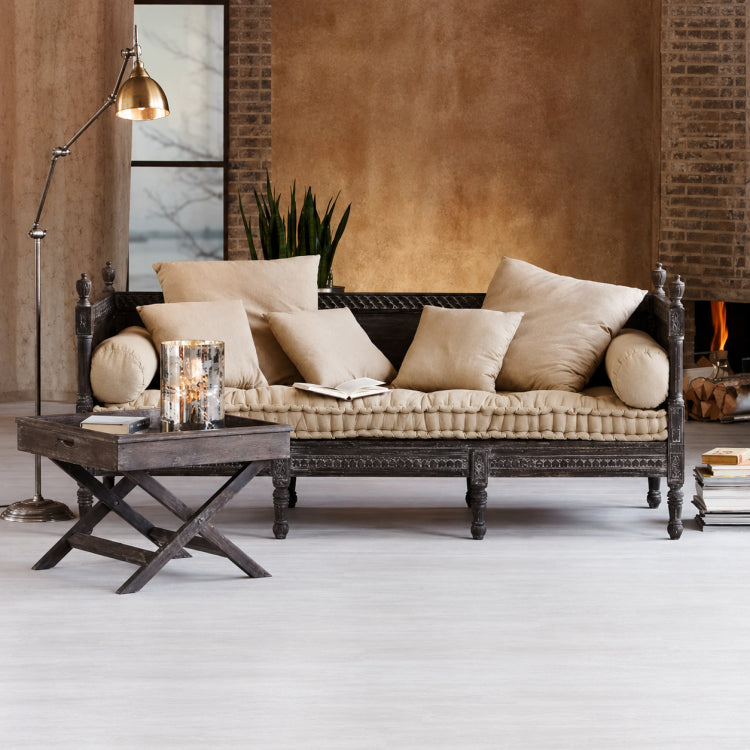 Distressed Cotton Linen Pull-Out Sofa Bed, American Country French Style 1/2/3-Seater Couch with Solid Wood Frame fljgj-2115