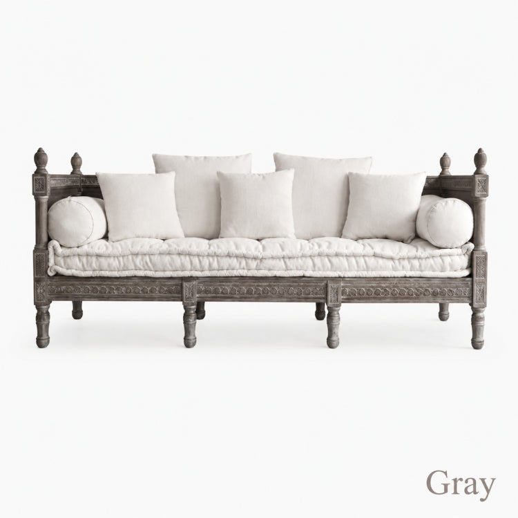Distressed Cotton Linen Pull-Out Sofa Bed, American Country French Style 1/2/3-Seater Couch with Solid Wood Frame fljgj-2115