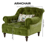 Green Velvet Sofa Set, American Country Vintage 2/3-Seater Couch for Living Room fljgj-2124