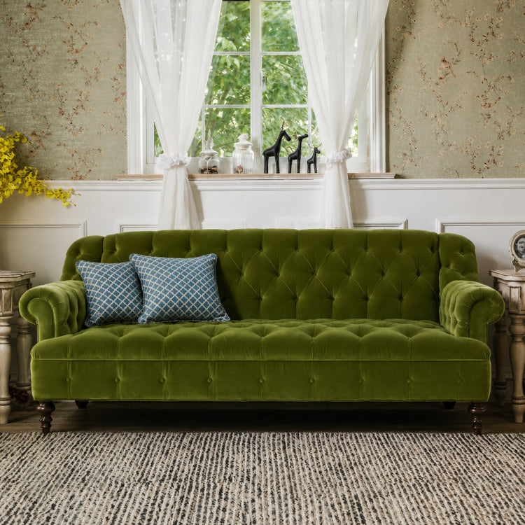 Green Velvet Sofa Set, American Country Vintage 2/3-Seater Couch for Living Room fljgj-2124