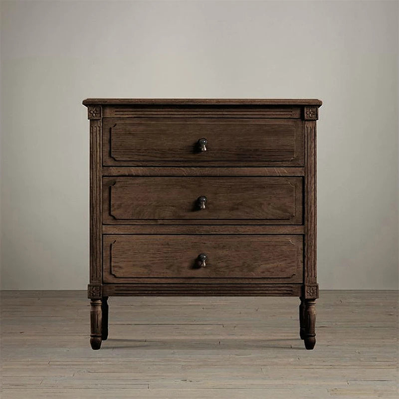 Chic Oak Stainless Bedside Cupboard with 3 Drawers – Elegant Storage Solution for Any Bedroom fljgj-2131