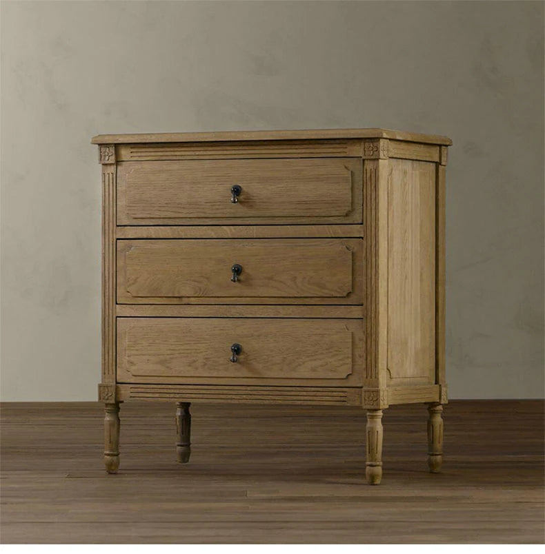 Chic Oak Stainless Bedside Cupboard with 3 Drawers – Elegant Storage Solution for Any Bedroom fljgj-2131