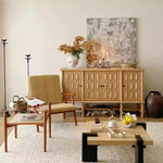 Stylish Oak Multi-Layer Board Cabinet with Unique Patterned Doors – Perfect Storage Solution for Modern Homes! fljgj-2139