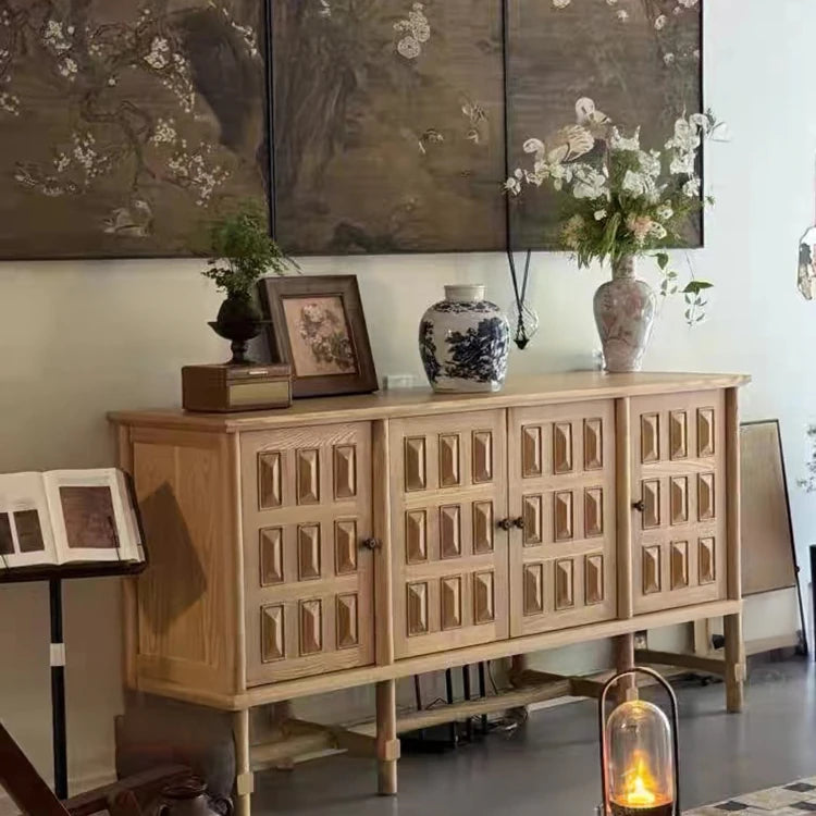 Stylish Oak Multi-Layer Board Cabinet with Unique Patterned Doors – Perfect Storage Solution for Modern Homes! fljgj-2139