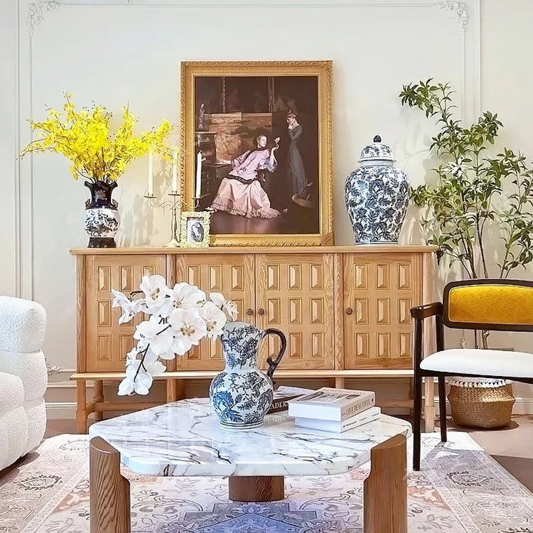 Stylish Oak Multi-Layer Board Cabinet with Unique Patterned Doors – Perfect Storage Solution for Modern Homes! fljgj-2139