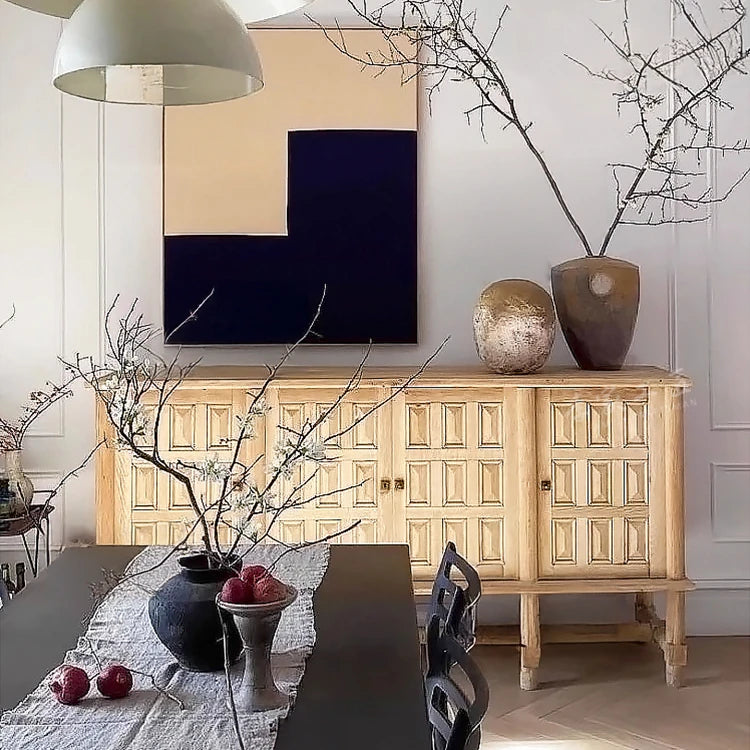Stylish Oak Multi-Layer Board Cabinet with Unique Patterned Doors – Perfect Storage Solution for Modern Homes! fljgj-2139