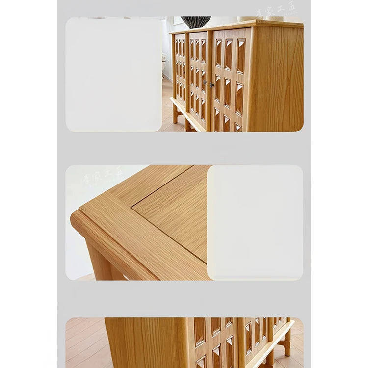Stylish Oak Multi-Layer Board Cabinet with Unique Patterned Doors – Perfect Storage Solution for Modern Homes! fljgj-2139