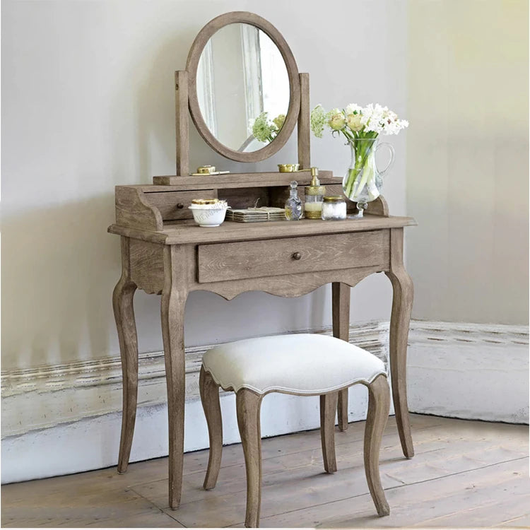 Elegant Oak Makeup Table with Multi-Layer Board and Glass Mirror – Perfect for Your Vanity Space fljgj-2141