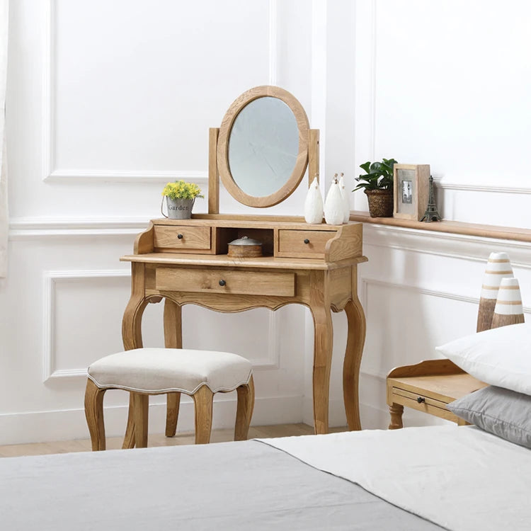 Elegant Oak Makeup Table with Multi-Layer Board and Glass Mirror – Perfect for Your Vanity Space fljgj-2141