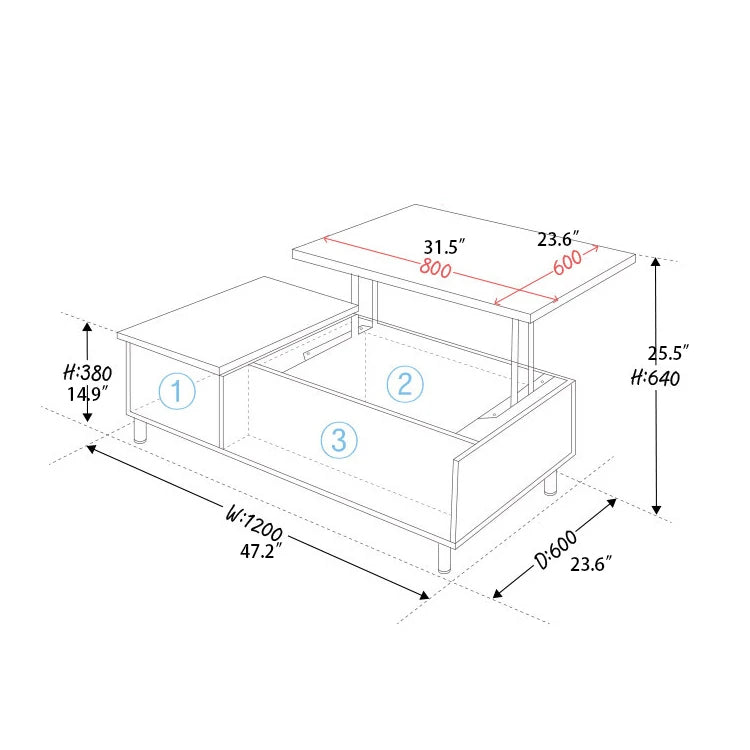 Modern Lift-Top Coffee Table with Storage | Stylish Solid Wood & Density Board Design for Living Room fls-5328