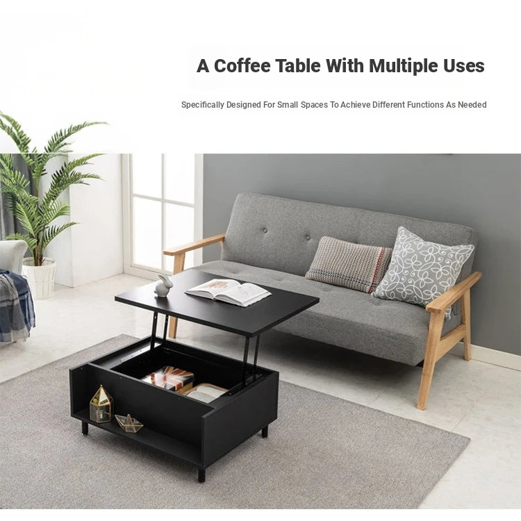 Modern Lift-Top Coffee Table with Storage | Stylish Solid Wood & Density Board Design for Living Room fls-5328