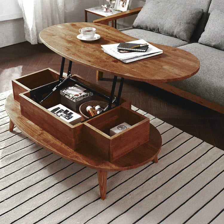 Stylish Oval Coffee Table with Storage – Modern Wooden Design for Living Room fls-5330