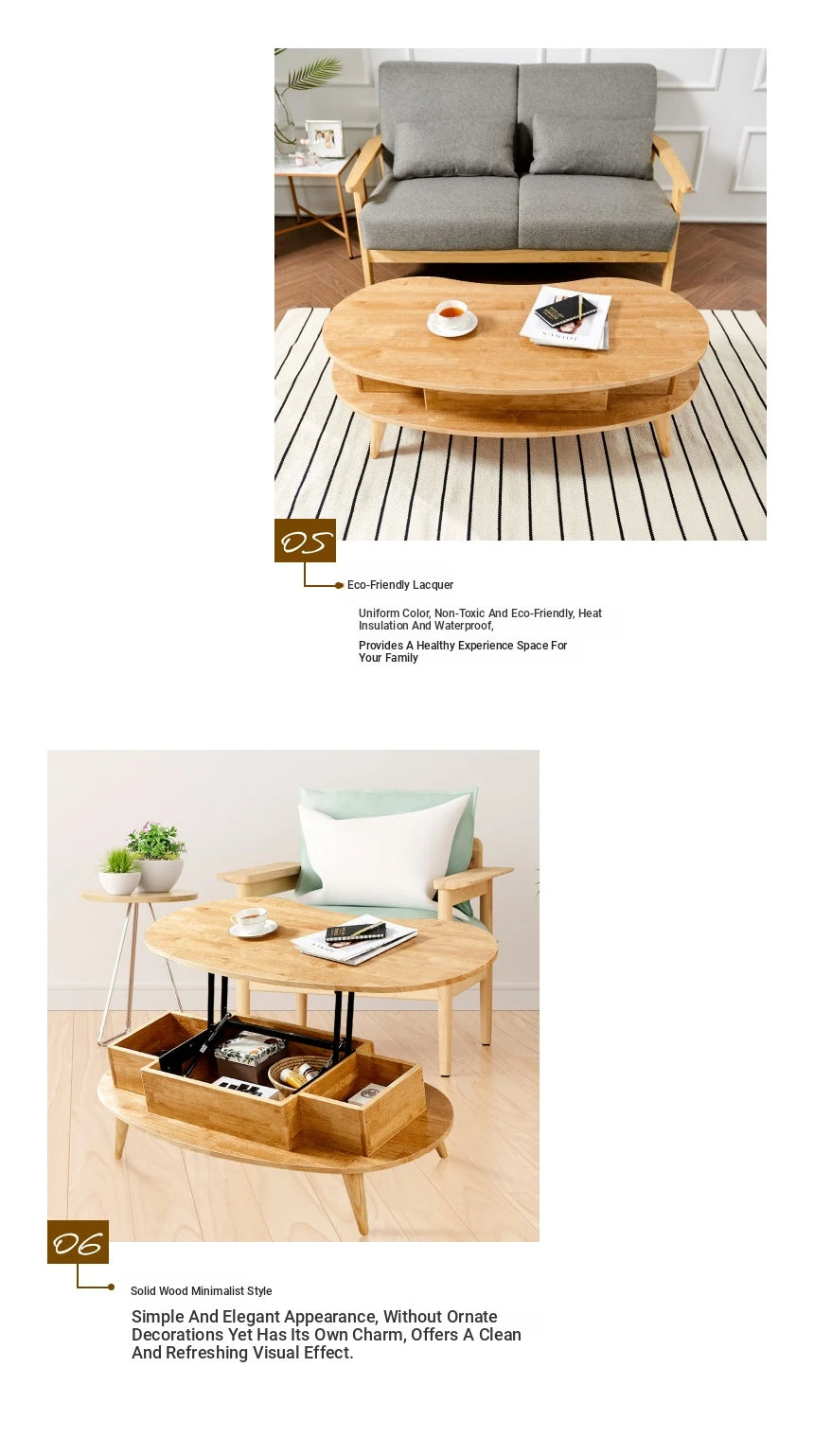 Stylish Oval Coffee Table with Storage – Modern Wooden Design for Living Room fls-5330