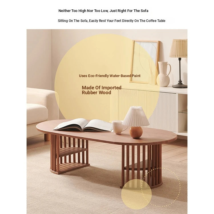 Modern Oval Coffee Table with Elegant Wooden Base – Perfect for Living Room Decor fls-5332