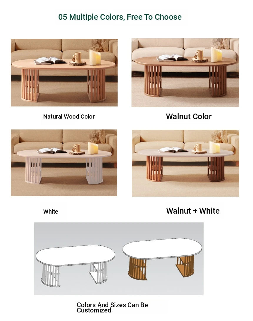 Modern Oval Coffee Table with Elegant Wooden Base – Perfect for Living Room Decor fls-5332