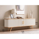 Elegant Mid-Century Modern TV Stand with Ribbed Design and Golden Accents - Perfect for Stylish Living Spaces fls-5334
