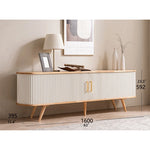 Elegant Mid-Century Modern TV Stand with Ribbed Design and Golden Accents - Perfect for Stylish Living Spaces fls-5334