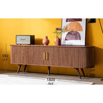 Elegant Mid-Century Modern TV Stand with Ribbed Design and Golden Accents - Perfect for Stylish Living Spaces fls-5334