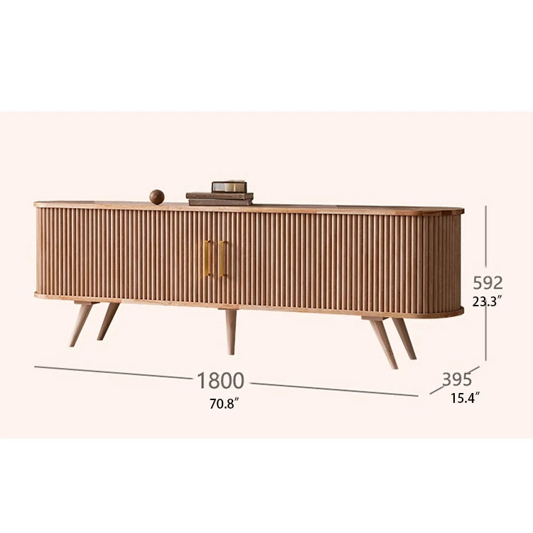 Elegant Mid-Century Modern TV Stand with Ribbed Design and Golden Accents - Perfect for Stylish Living Spaces fls-5334