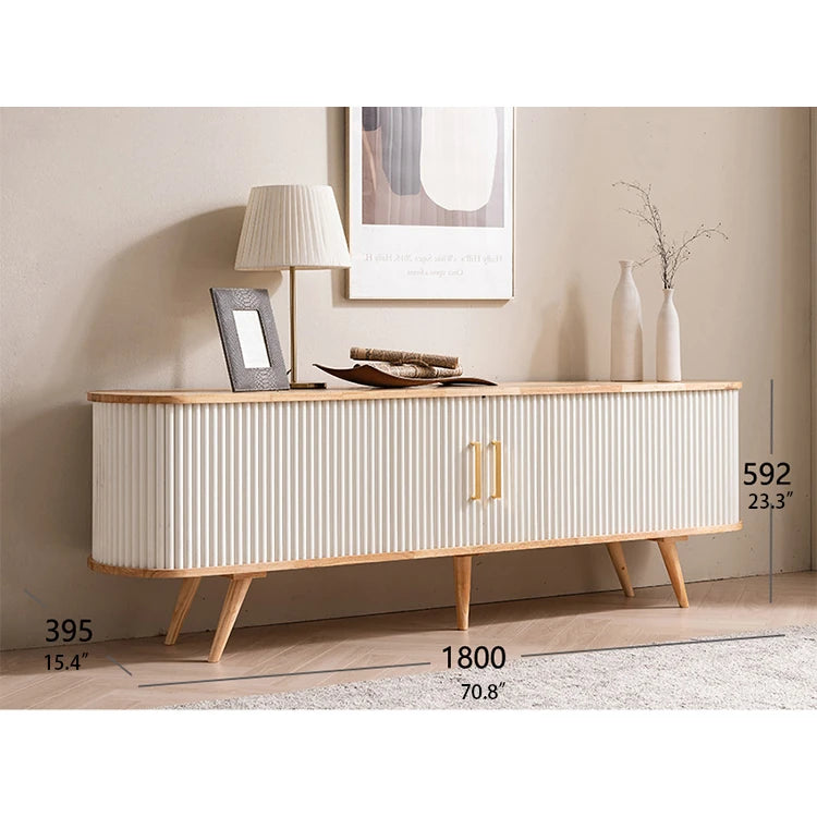 Elegant Mid-Century Modern TV Stand with Ribbed Design and Golden Accents - Perfect for Stylish Living Spaces fls-5334