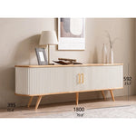 Elegant Mid-Century Modern TV Stand with Ribbed Design and Golden Accents - Perfect for Stylish Living Spaces fls-5334