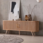 Elegant Mid-Century Modern TV Stand with Ribbed Design and Golden Accents - Perfect for Stylish Living Spaces fls-5334