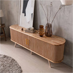Elegant Mid-Century Modern TV Stand with Ribbed Design and Golden Accents - Perfect for Stylish Living Spaces fls-5334