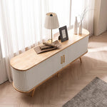 Elegant Mid-Century Modern TV Stand with Ribbed Design and Golden Accents - Perfect for Stylish Living Spaces fls-5334